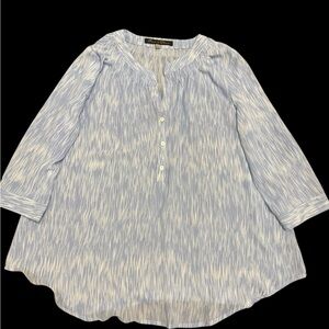 Rose & Olive Blue Ikat Print Tunic Blouse Size M Boho Long Sleeve